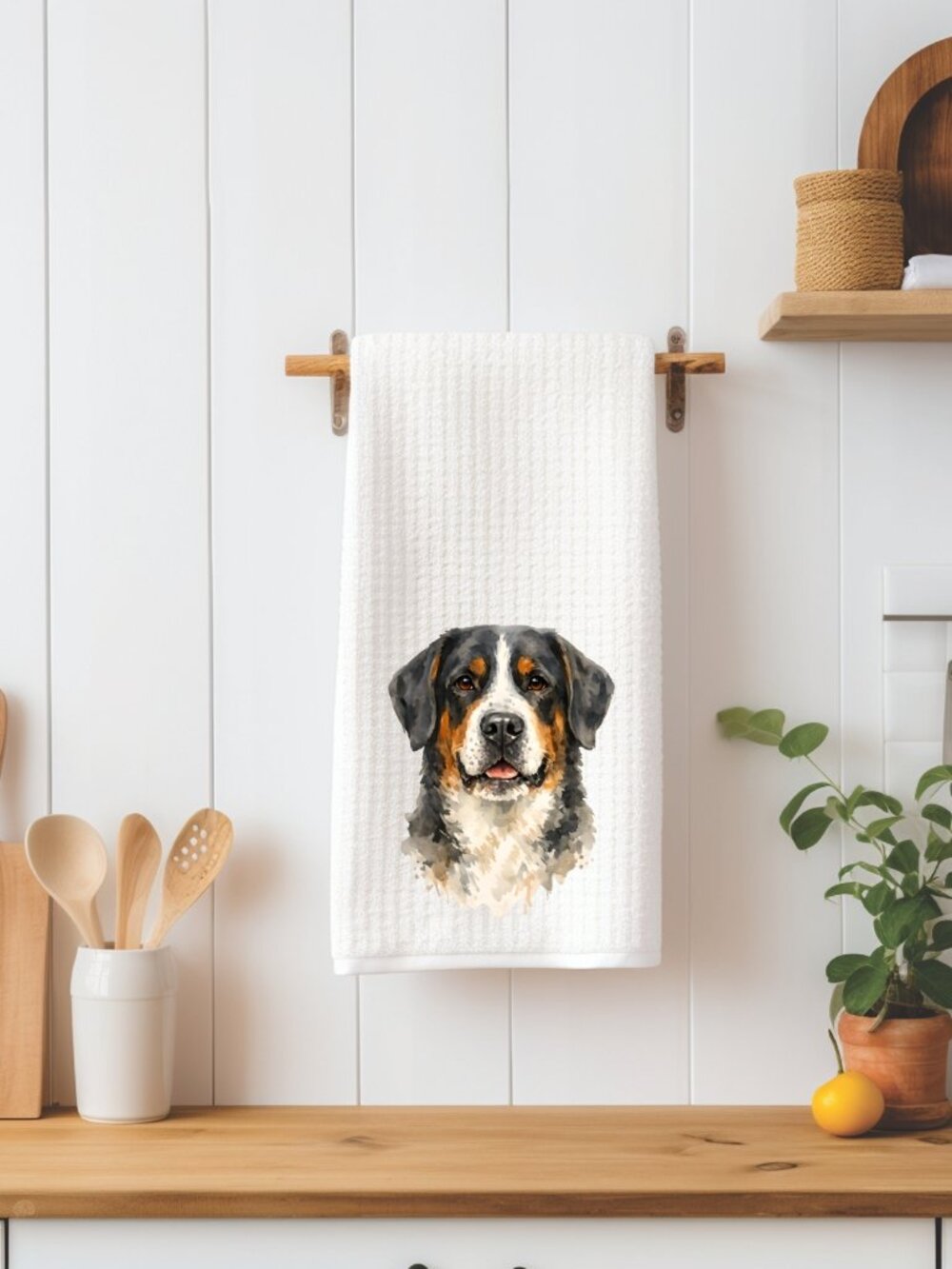 Greater Swiss Mountain Dog Waffle Weave Decorative Kitchen Tea Towel